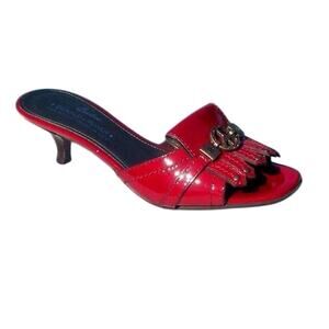 Donald Pliner Red Patent Leather Slide Shoe New Rhinestone Peace Sign NWT $275